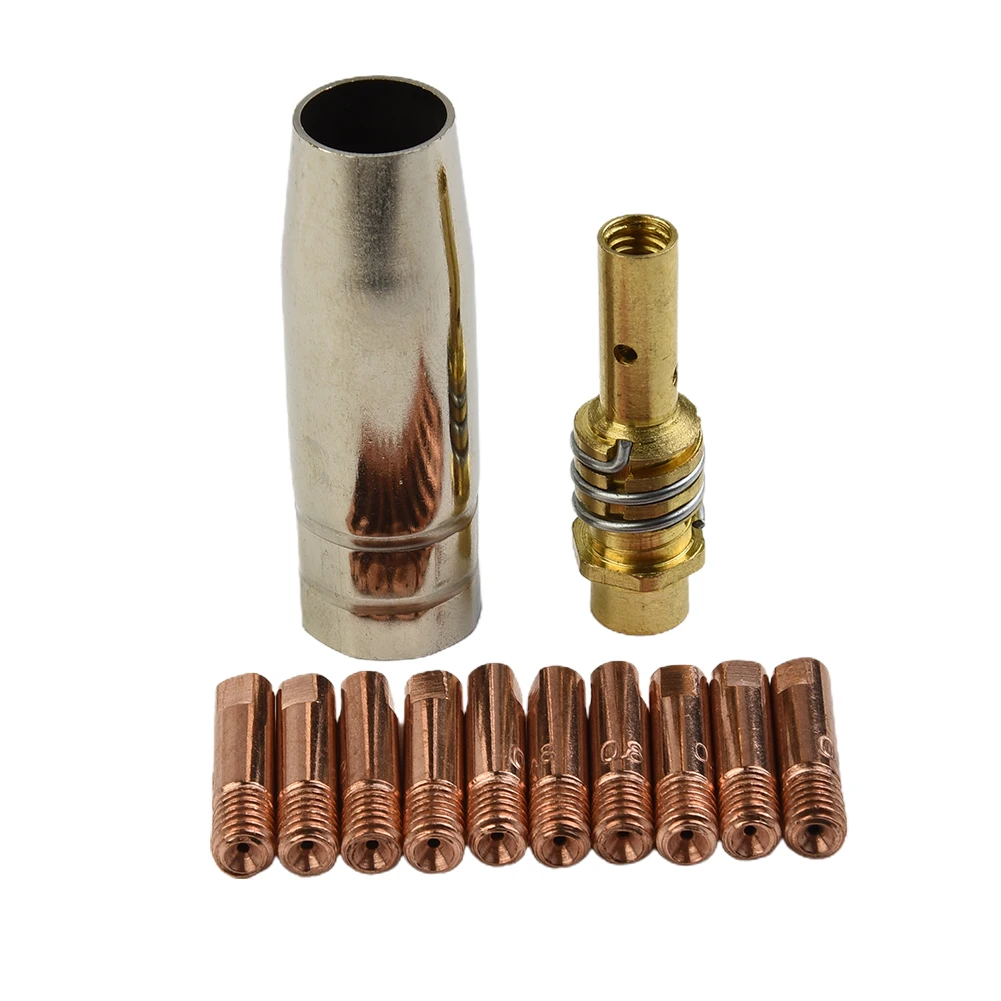 MB 15AK MIG/MAG Welding Contact Tips 0.8x25mm M6 Gas Nozzle Tip Holder Gas Diffuser Connector Rod And Nozzle Shroud 12pcs/Set welding welders