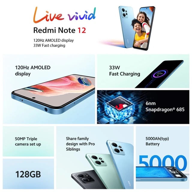 Xiaomi Redmi Note 12 5G NFC AMOLED DotDisplay 6,67 120 Hz Snapdragon®4 gen  1 eight core CPU 48 MP 5000 mAh fast charging 33 W Global edition -  AliExpress