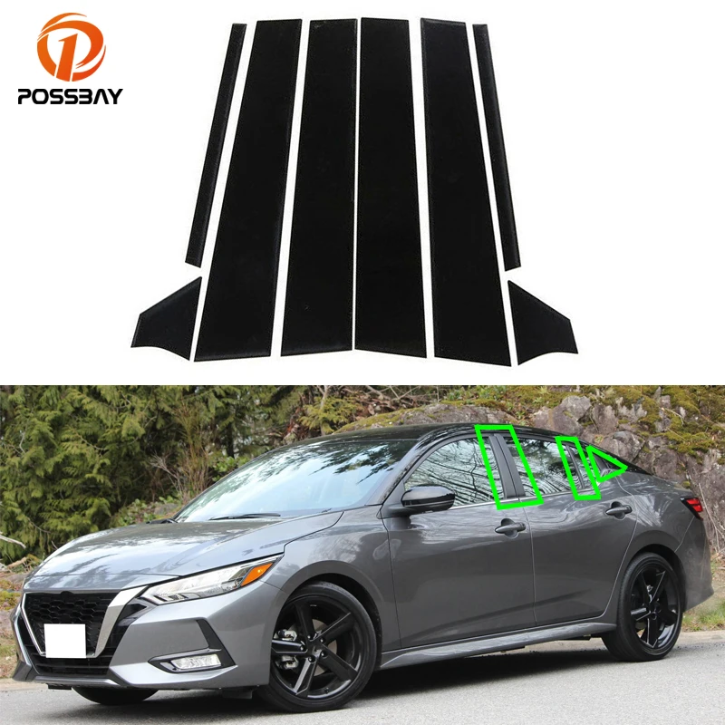 

For Nissan Sentra 2020 2021 2022 Car Glossy Piano Black Pillar Posts Window Door Trim Cover Sticker Auto Exterior Accessories