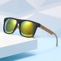 Vintage - Style Unisex Square Sunglasses with Imitation Wood Grain and UV400 Protection (Mirror gold)