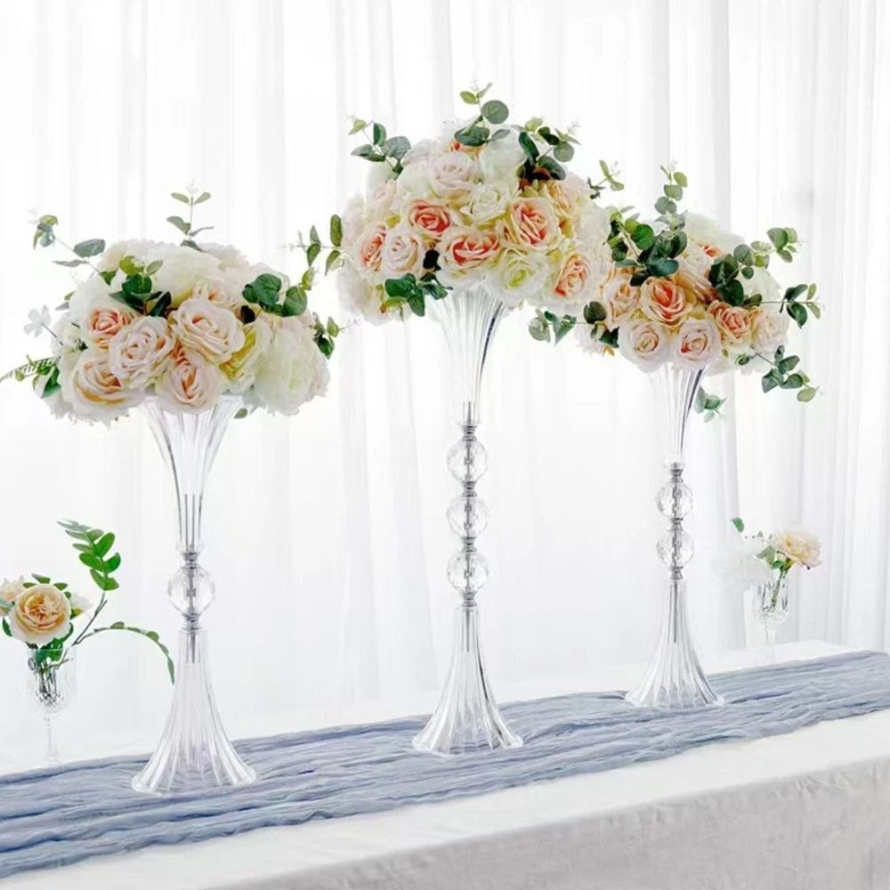 5-10pcs)43-85cm Wedding Vase, gold/black/white/sliver/Acrylic Transparent Trumpet vase Flower Stand Center Table Decorative