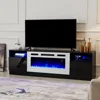 Fireplace TV Stand with 36" Electric Fireplace, LED Light Entertainment Center, Modern Wood Texture Entertainment Stand 1