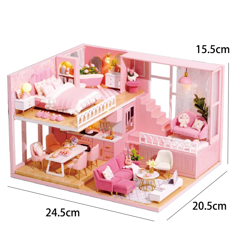 木製ミニドールハウスキット,家具付き,3Dパズルアセンブリ,DIY