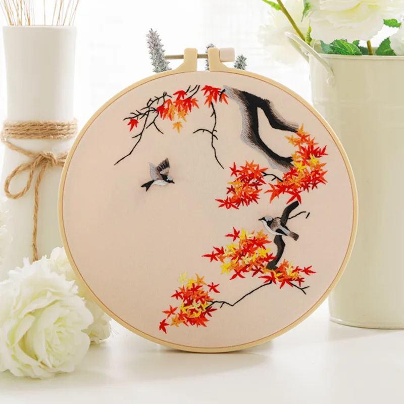 Embroidery Starter Kit with Pattern Cross Stitch Set Stamped Embroidery Kits Pattern Bird Blossom embroidery set embroidery kits