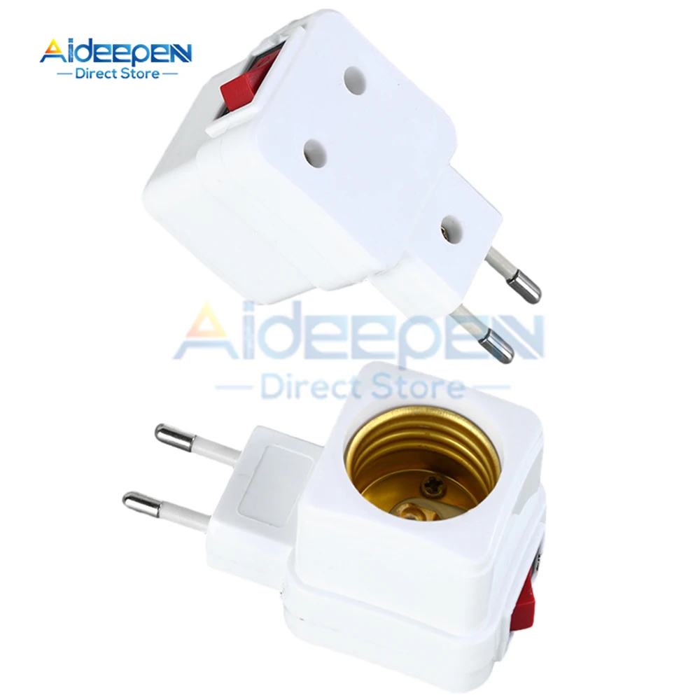 2Pcs 220V E27 LED Light Lamp Bulb Socket Integrated On/Off Switch Spiral Pattern Lamp Base Connector EU Plug Adapter