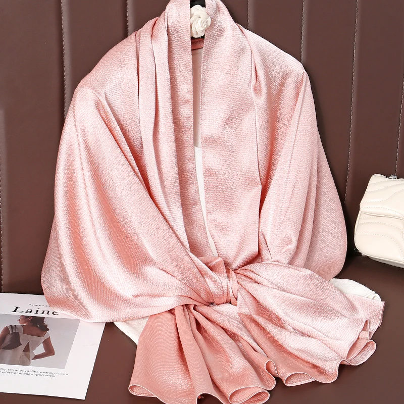 Solid Color Luxury Fashion Women Hijab Scarf Long Silk Soft Comfortable Scarves Shawl Muffler Neckerchief Outdoors Bandanna Lady 6