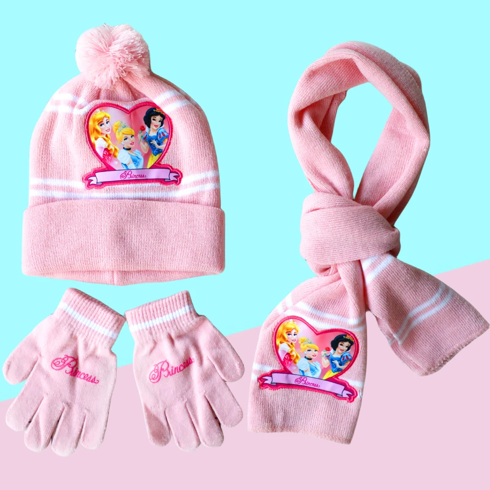 New Autumn Winter Children Hat Elsa Classics Disney Princess Cartoon Cap Scarf Hat Glove Warm knitted hat Girl Christmas Hat 4