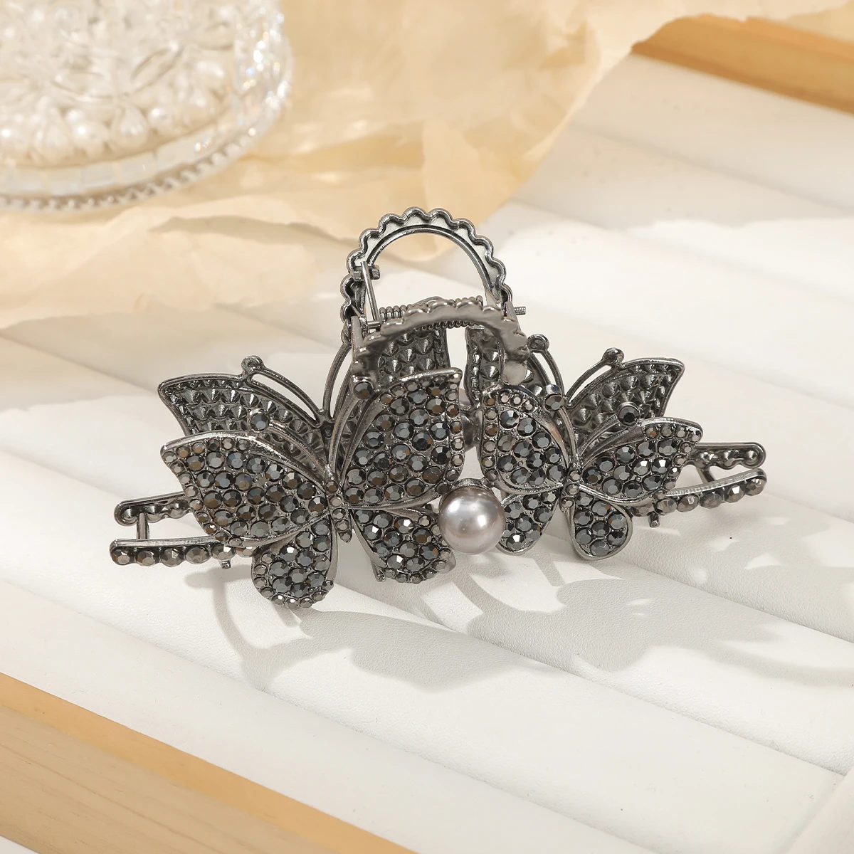 11cm Alloy Butterfly Hair Claw New Golden Sliver Hairpin Ponytail Rhinestone Hair Clip Fashion Women Styling Hair Accessories