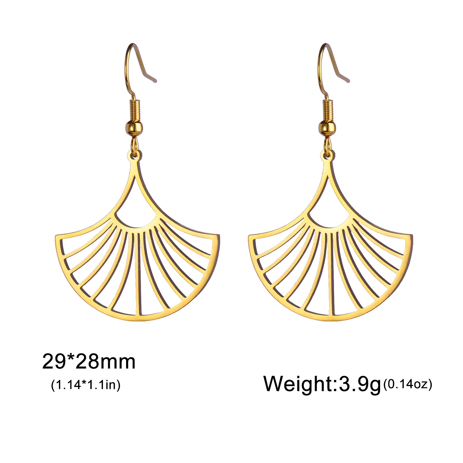 Kkjoy Mode Edelstahl Gold Farbe Hohl Fan-förmigen Ohrringe für Frauen Mädchen Partei Schmuck Geschenk Für Freund Großhandel neue – Detail 11