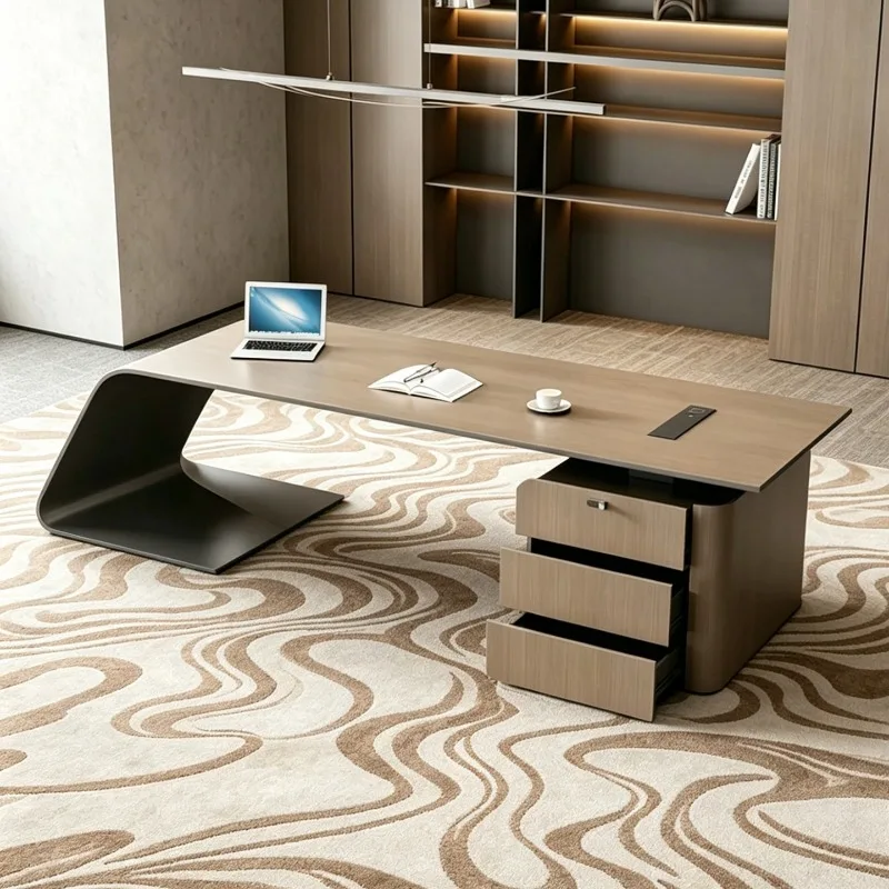 Scrivania da Ufficio Moderna di Lusso in Legno, Scrivania Direzionale con Spazio di Archiviazione, Design Decorativo, Arredamento Trendy - immagine 3