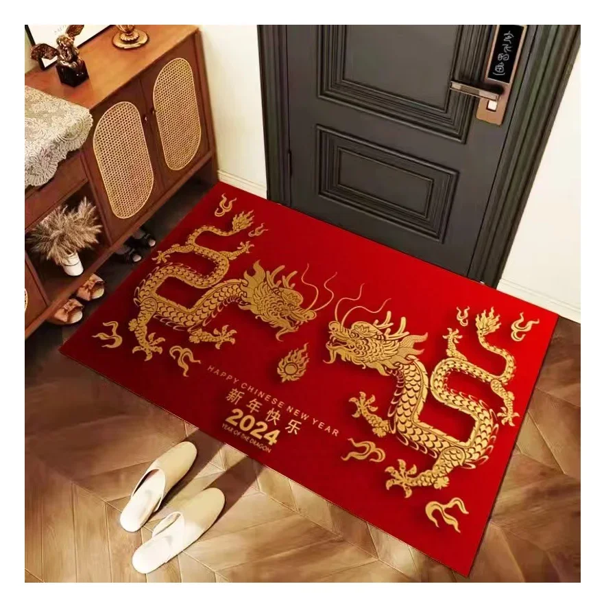 

2024 Dragon New Year Entrance Red Cloud Ultra Soft Anti-slip Floor Door Mat Rug for Home