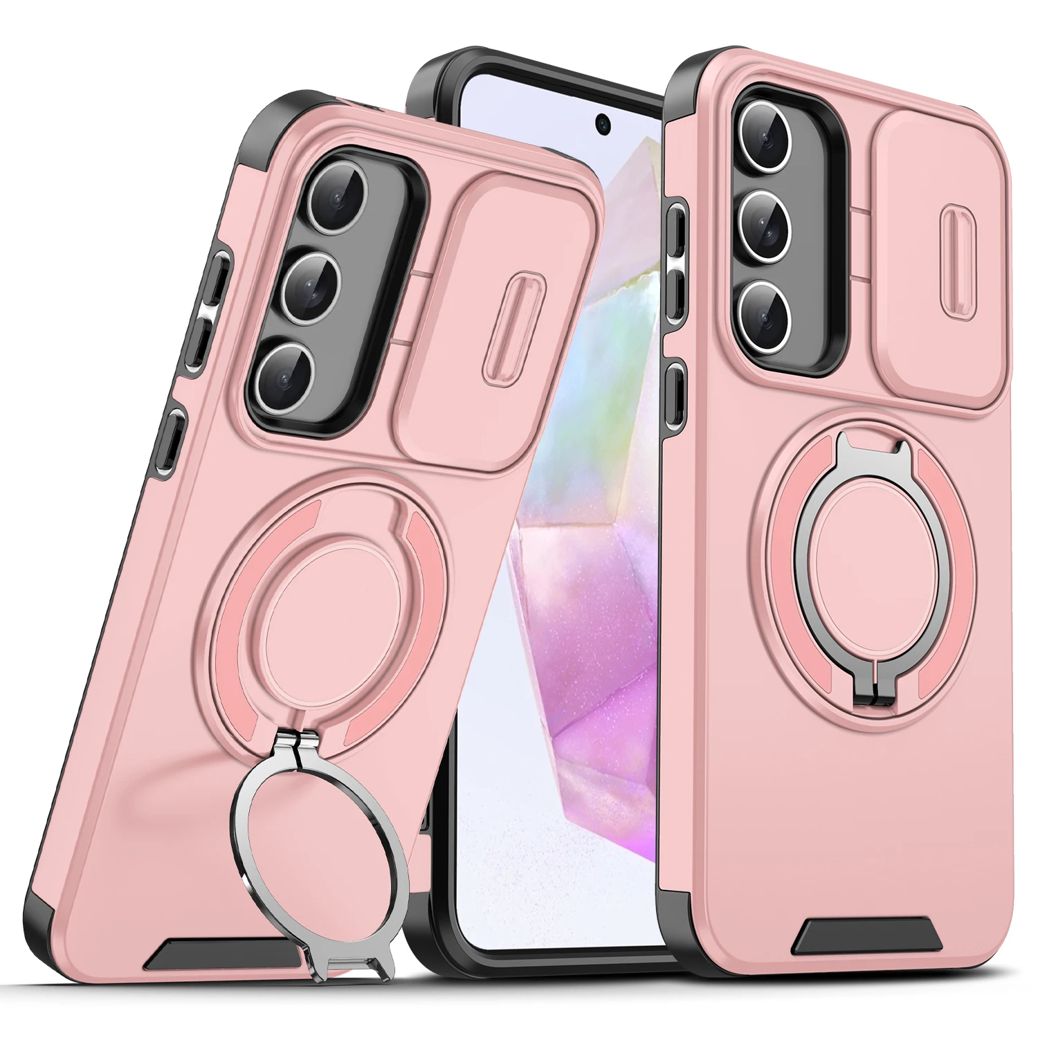 Magnetic Ring Armor Slide Camera Lens Case with Magsafe Wireless Charging Compatibility