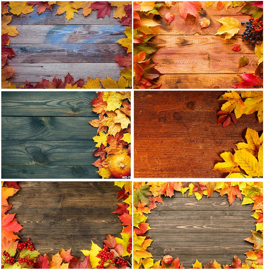 

Autumn Fallen Leaves Maples Wooden Planks Boards Backdrops Photographic Baby Shower Children Portrait Studio Banner Backgrounds