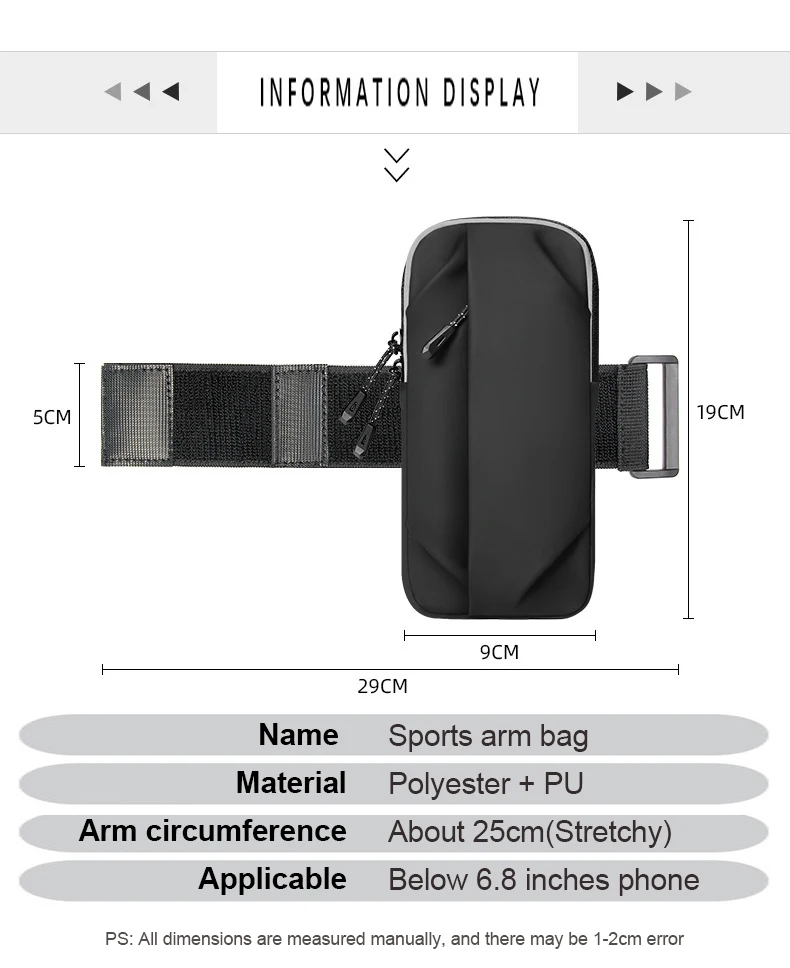 Universal Running Sports Mobile Phone Arm Bag 6.8'' Armband Bag Waterproof Arm Wrist Phone Holder for Gym Yoga Cycling