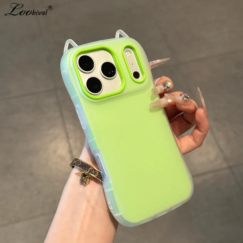 Adorable Cartoon Cat Ear Shockproof Slim Case - Jelly Candy Matte Soft TPU Cover