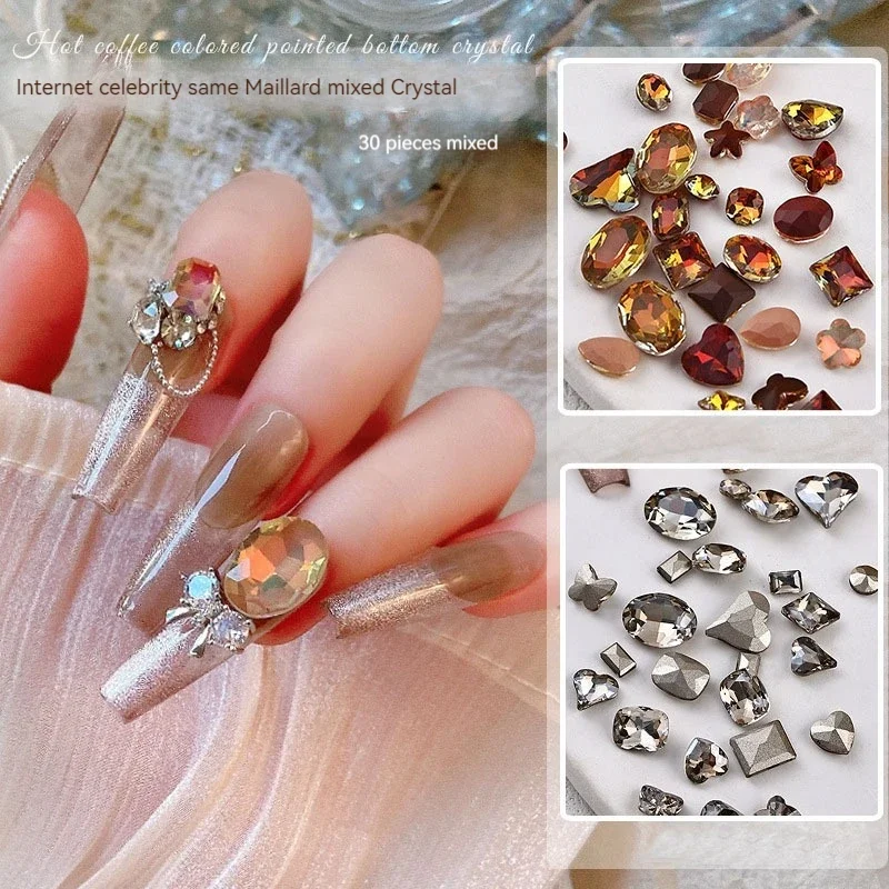 Nail Art Charms  Pointed Bottom Shaped  Premium Grey/Coffee Rhinestone Jewelry Shiny Crystal 3D Fingernail DIY Decoration