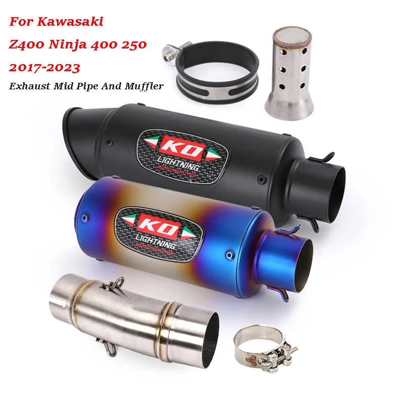 

For Kawasaki Z400 Ninja 400 250 2017-2023 Motorcycle Exhaust Mid Connection Pipe 51mm Muffler Escape Metal Label Slip On