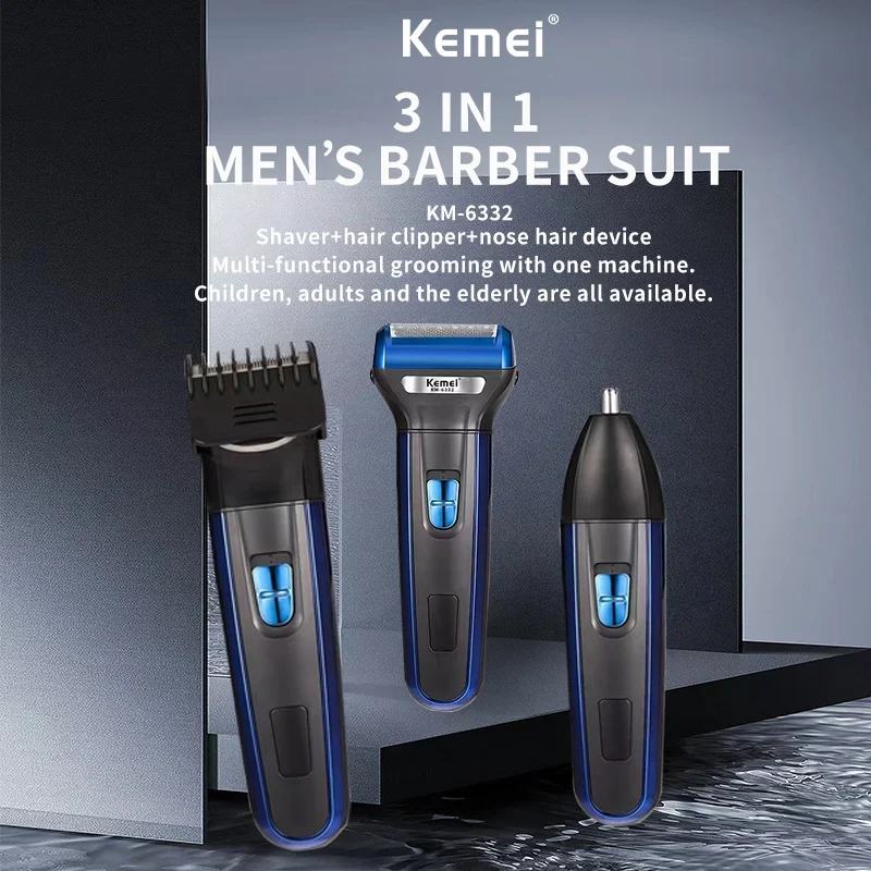 Kemei Multifunctional 3 In 1 Electric Foil Shaver Rechargeable Cordless Hair Clipper Beard Nose Hair Trimmer Razor Grooming Kit 2