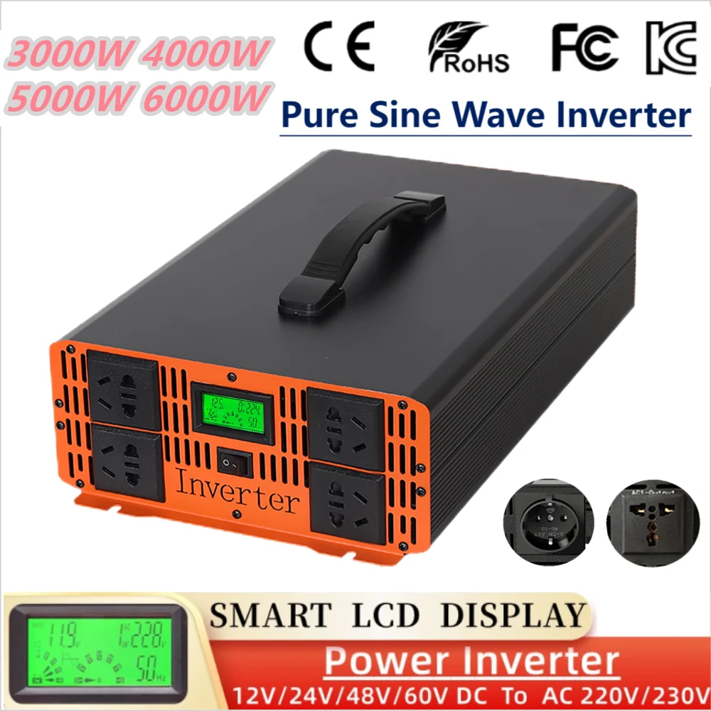 Inverter 12V 24V 48V 60V A Ac 220V 5000W 6000W Onda Sinusoidale Pura Inverter Per Auto Trasformatore Convertitore Di Frequenza Di Tensione