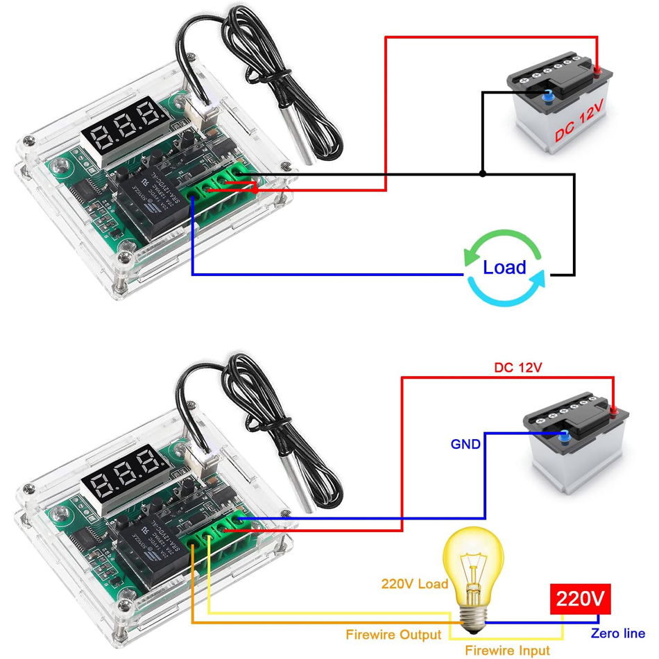 2PCS Temperature Controller Module with Case, XH W1209 LED Display Digital Thermostat Module with Waterproof NTC Probe -50~110â