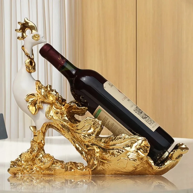 

Creative Peacock Resin Red Wine Holder Frame Room Home Decoration Animal Figurines Lovers Gift