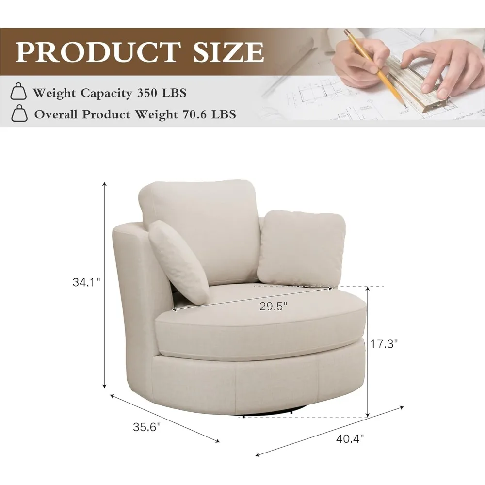 50.2" Oversized Swivel Accent Chair with Pillows, Chenille Upholstered Barrel Chair for Living Room Bedroom