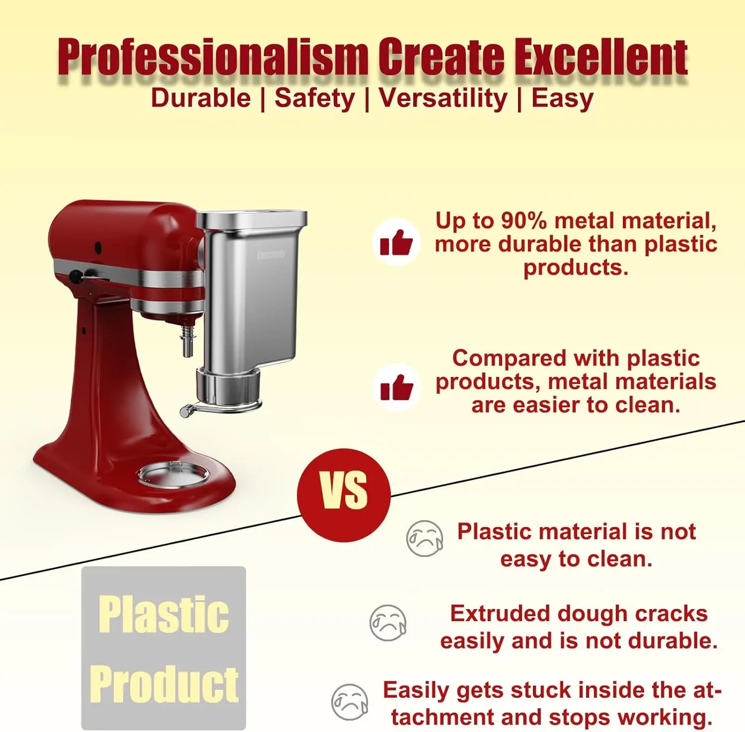 Metal Gourmet Pasta Press Attachment for KitchenAid Stand Mixer &ndash; Durable Metal Pasta Maker Attachment with 5 Interchangeable Pl