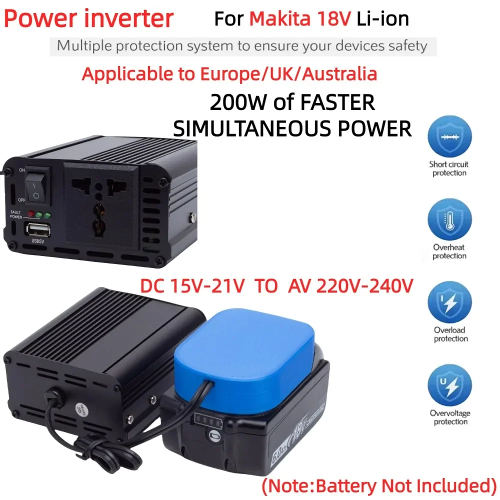 Onduleur 150W Pour Batterie Makita 18V – Convertisseur 220V Avec 2 USB + USB-C, Parfait Pour Les Petits Appareils En Déplacement