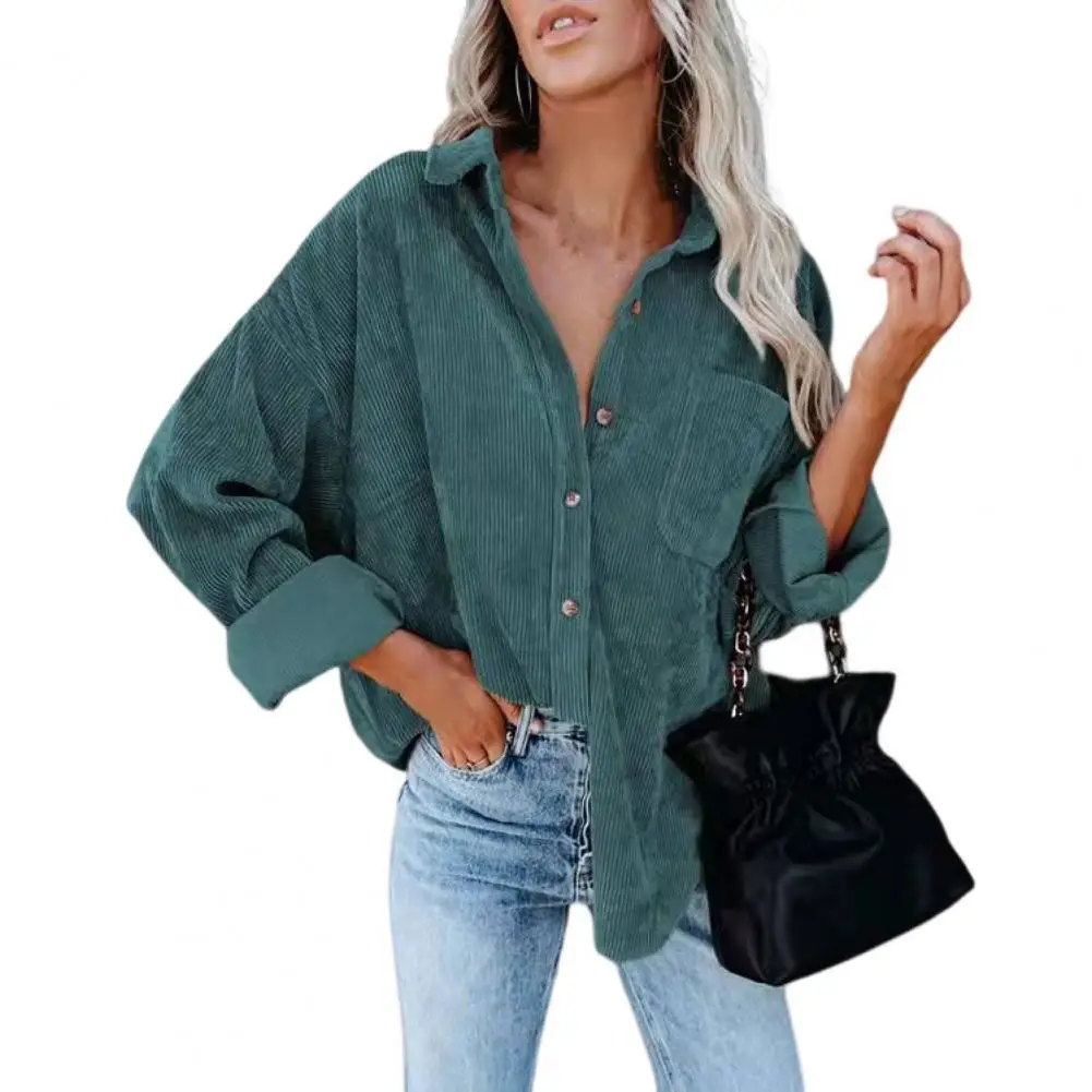 Anti fade Chic Trendy Color Matching Lady Casual Corduroy Blouse Quick ...