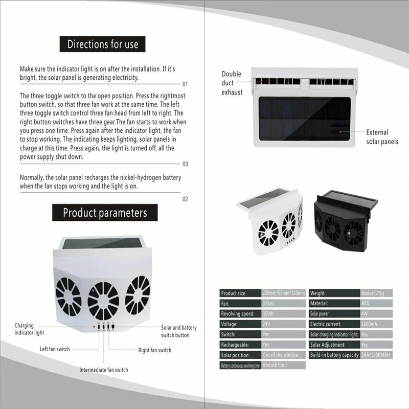 Solar Powered Car Cooling Fan Window Radiator Fan Air Vent Exhaust Cooling Radiator Ventilation System 3 Cooler Auto electric fan car fan air conditioning fan