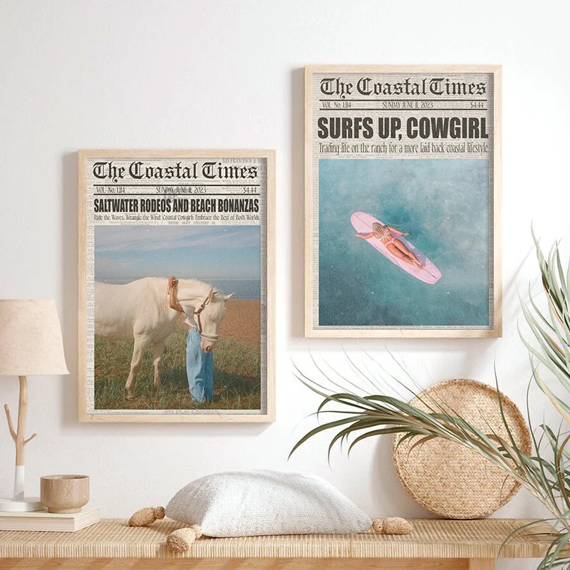 Coastal Cowgirl Wall Art Newspaper Print Wall Art, New York - Inspire Uplift