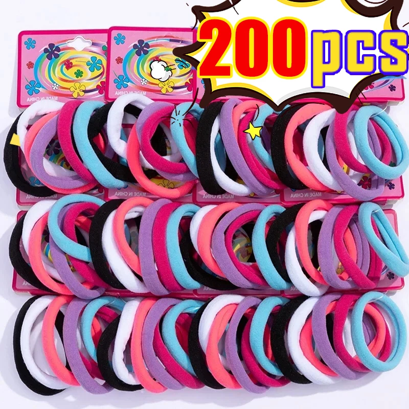 

200pcs-Set Elastic Hair Bands Girls Hair Accessories Colorful Nylon Headband Kids Ponytail Holder Scrunchie Ornaments Wholesale