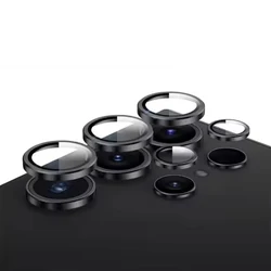 Premium Tempered Glass Camera Lens Protector with Metal Ring for Samsung Galaxy Ultra Series (Black 1)
