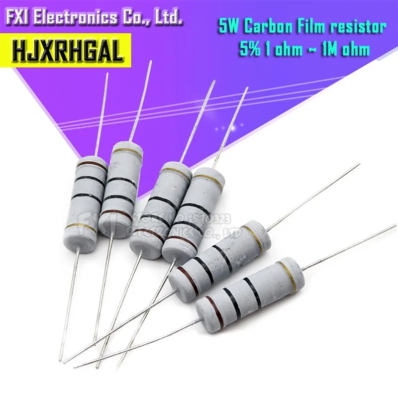 Carbon Film Resistor 10pcs 5W 5% 1R-1M 2.2R-47K Ohm
