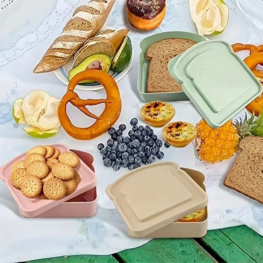 Sandwich Containers Lunch Box Toast Storage Box With Lid Eco-Friendly Lunch Food Container Microwavable Picnic Student