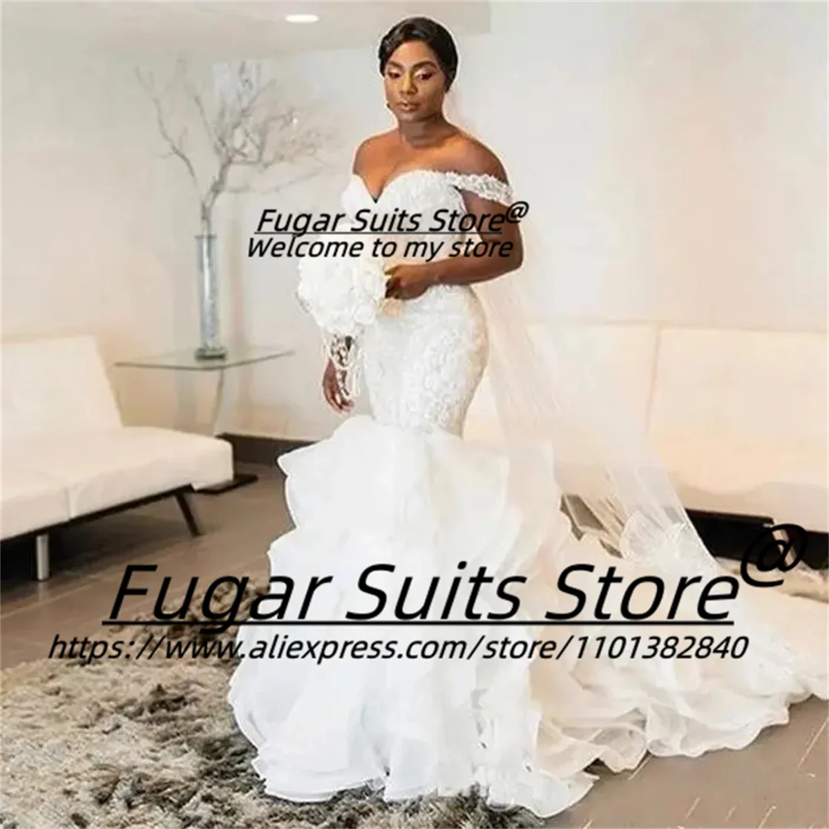 African Style Luxury Red Mermaid Wedding Dresses Long Sleeve Ruffles Lace Beaded Bridal Gowns robe de marier sirene wedding dresses