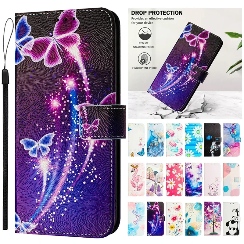 Leather Wallet Flip Case with Cartoon Design