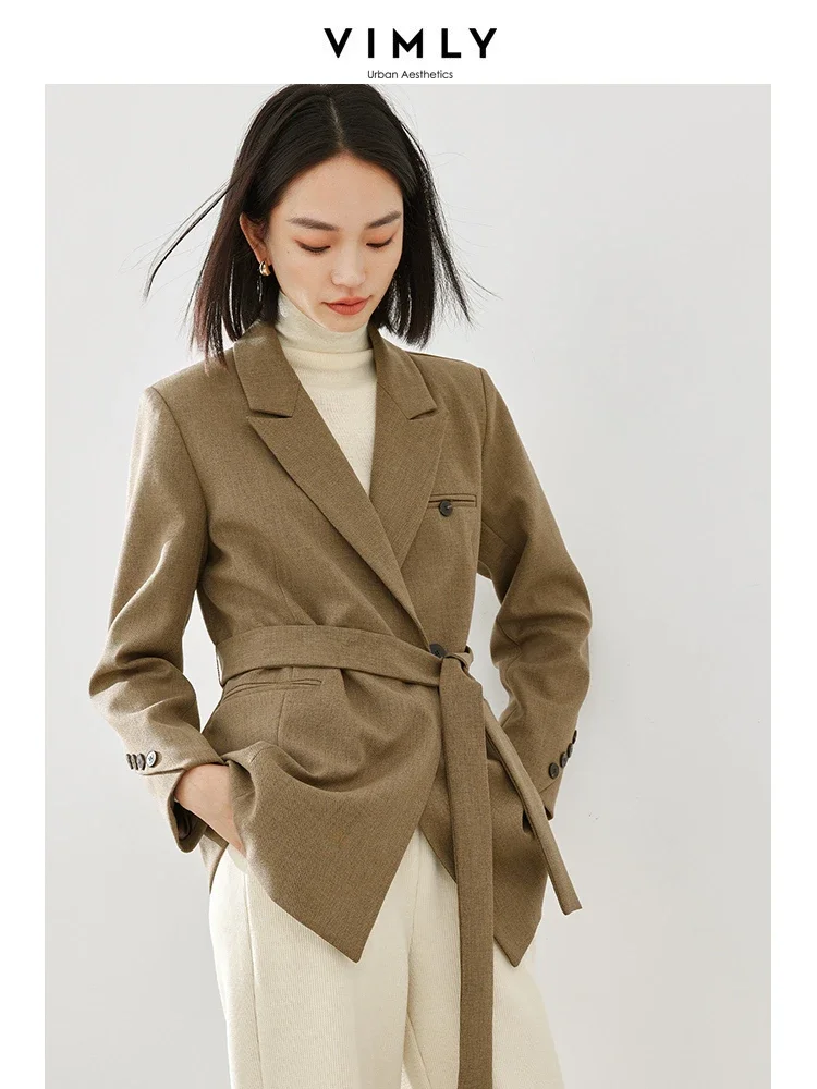 

Vimly Women's Belted Tailoring Blazer 2023 Autumn Office Lady Business Casual Elegant Straight Long Sleeve Female Coat 16110