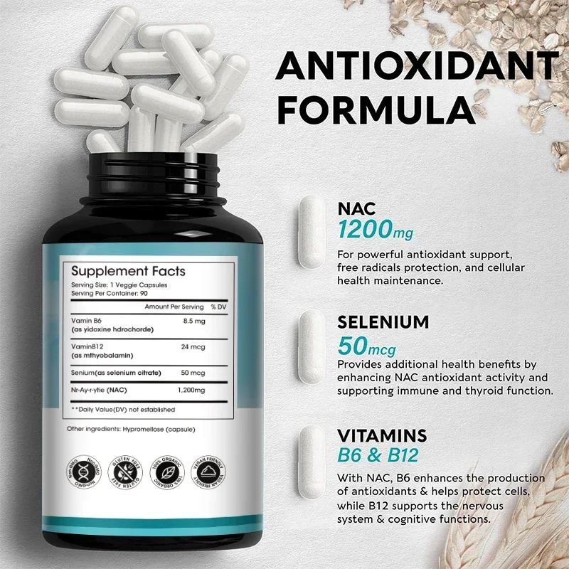 NAC Glutathione Capsules N-Acetyl Cysteine N-acetylcysteine Supplement 1200 mg Support Liver, Lung Amino Acid
