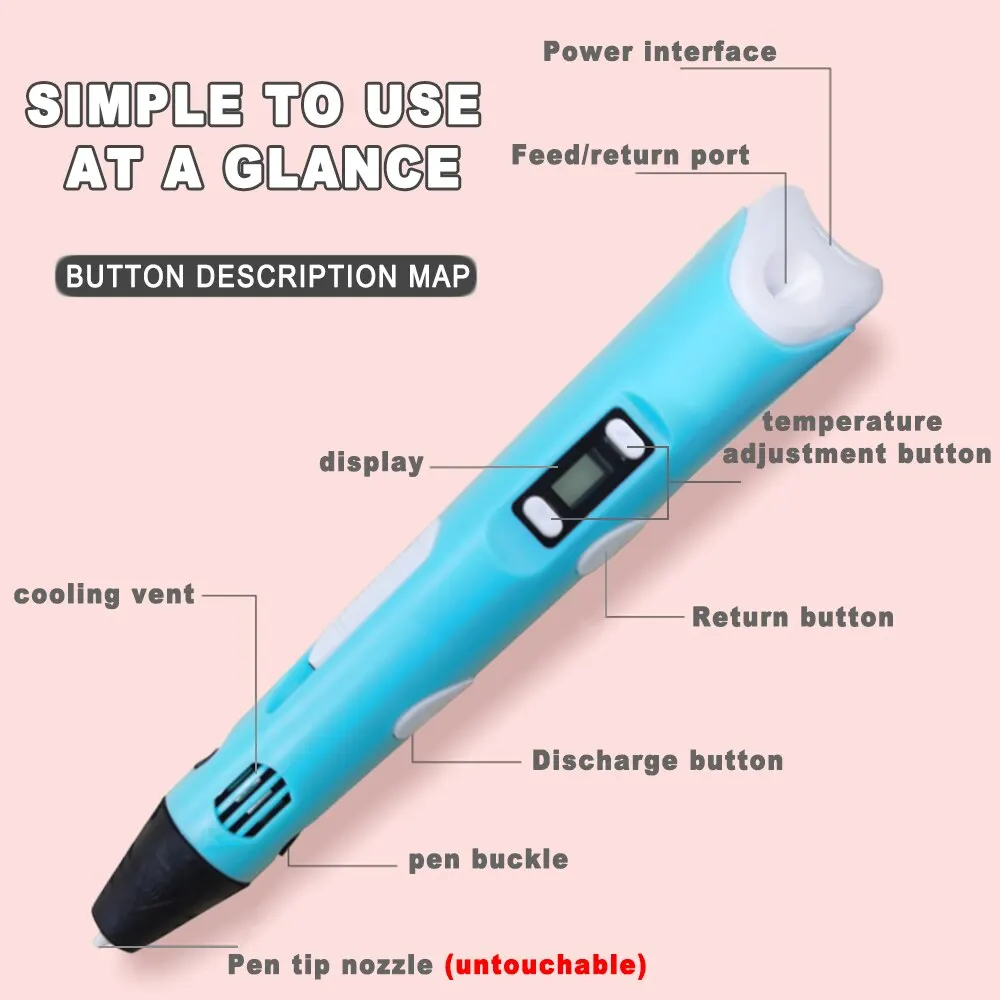 3D Printing Pen 3D Printing Pen Filament 3D Pen for Children Drawing Printing Pen with LCD Screen 50M PLA 1.75mm Filament Toys for Kids