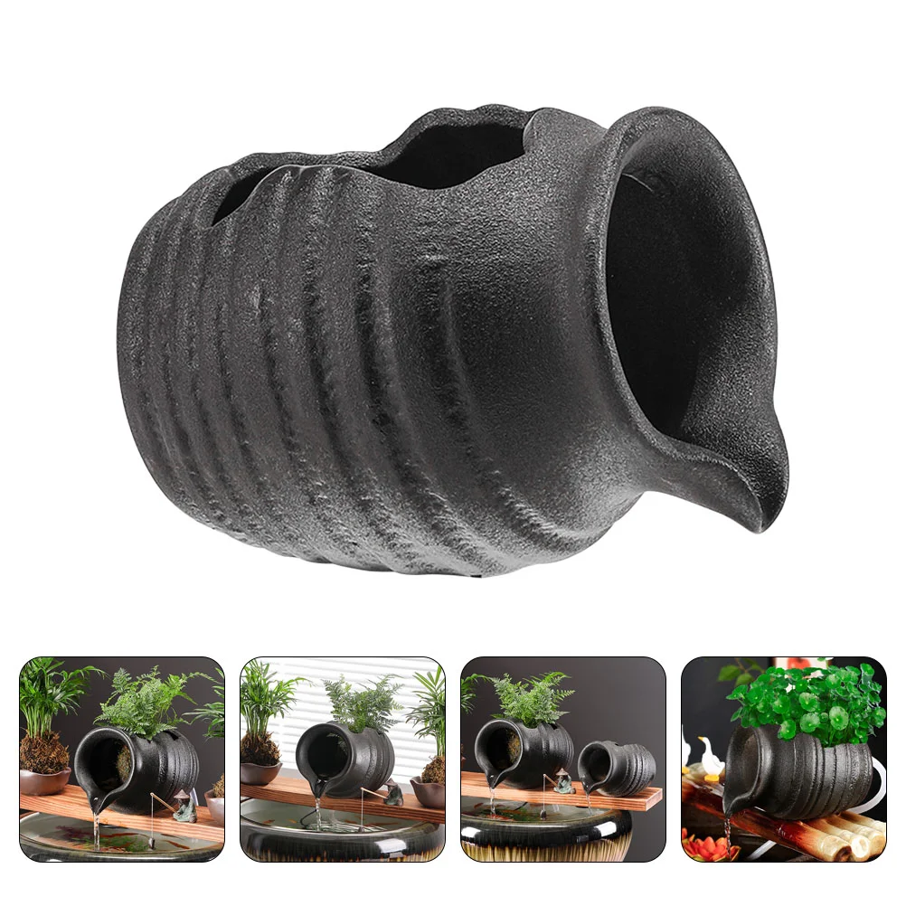 

Clay Pot Flowing Water Ornaments Black Desk Waterfall Jar for Indoor Fountain Running