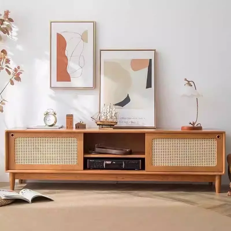 

Подставки для телевизора из ротанга в скандинавском стиле, дизайнерские Роскошные простые подставки для телевизора с деревянным полом в стиле ретро, мебель для гостиной