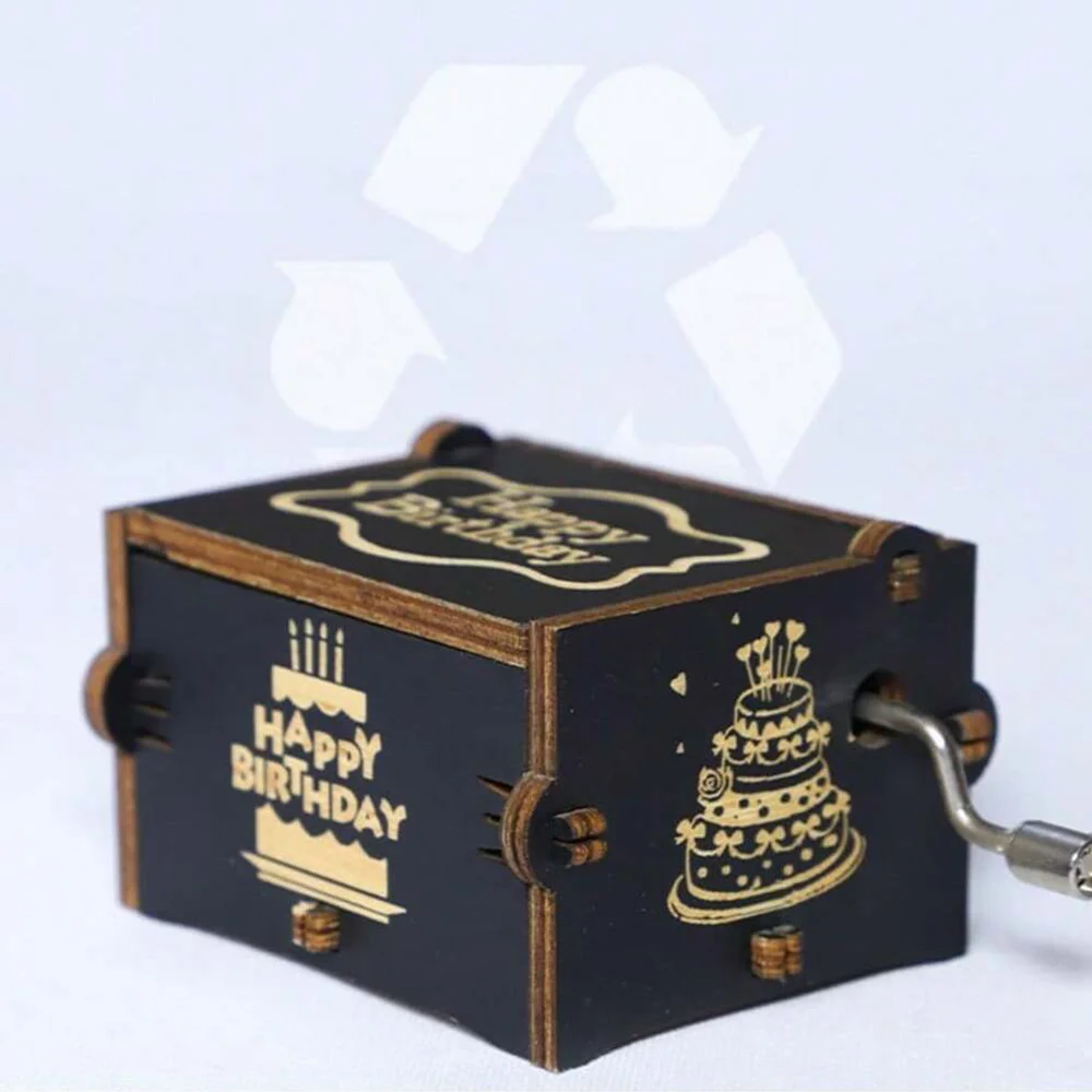 1pc, happy birthday hand-cranked music box custom creative painting, simple gift wooden music box for friends and family 5