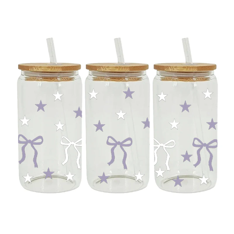UV DTF Transfer Sticker Flowers Bows For The 16oz Libbey Glasses Wraps Bottles Cup Can DIY Waterproof Decals D19610