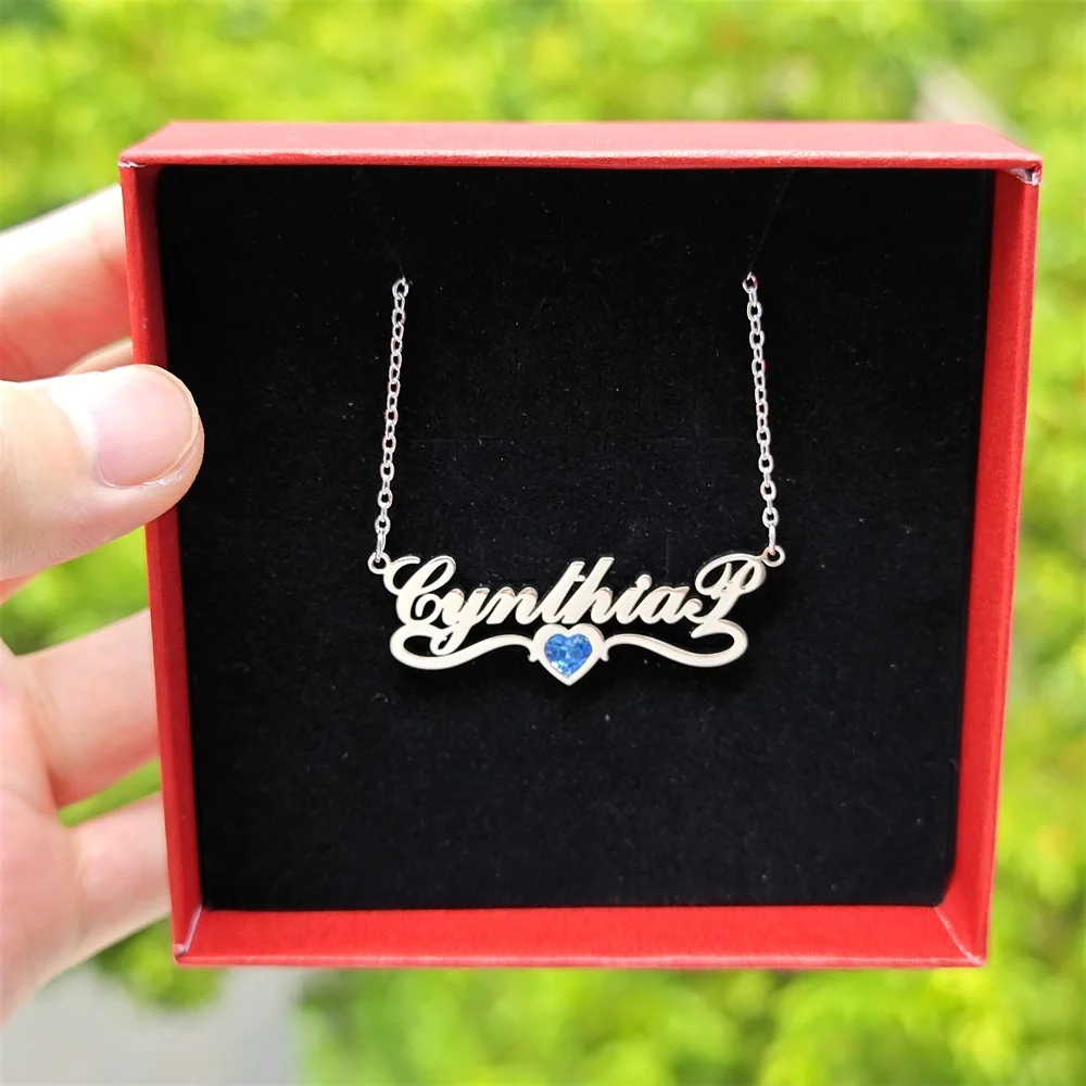 2023 Custom 12 Birthstone Name Necklace Personalize Stainless Steel Gold Plated Zircon Crystal Birth Month Necklace Jewelry Gift