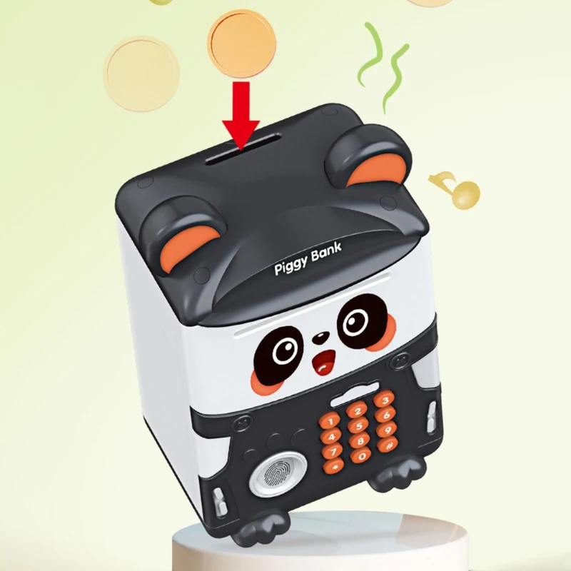 Panda Piggy Bank Fingerprint Password Unlock Automatic Induction Roll Simulation Electronic ATM Toys for Kids Safe Saving Money 3