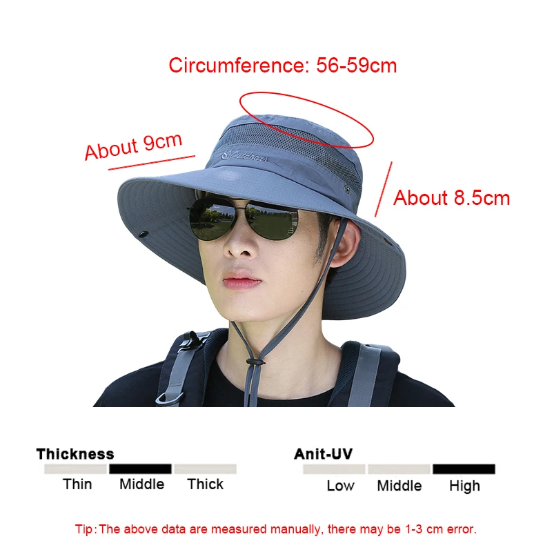 Outdoor men's sunshade hat 12cm large brim hat with face covering