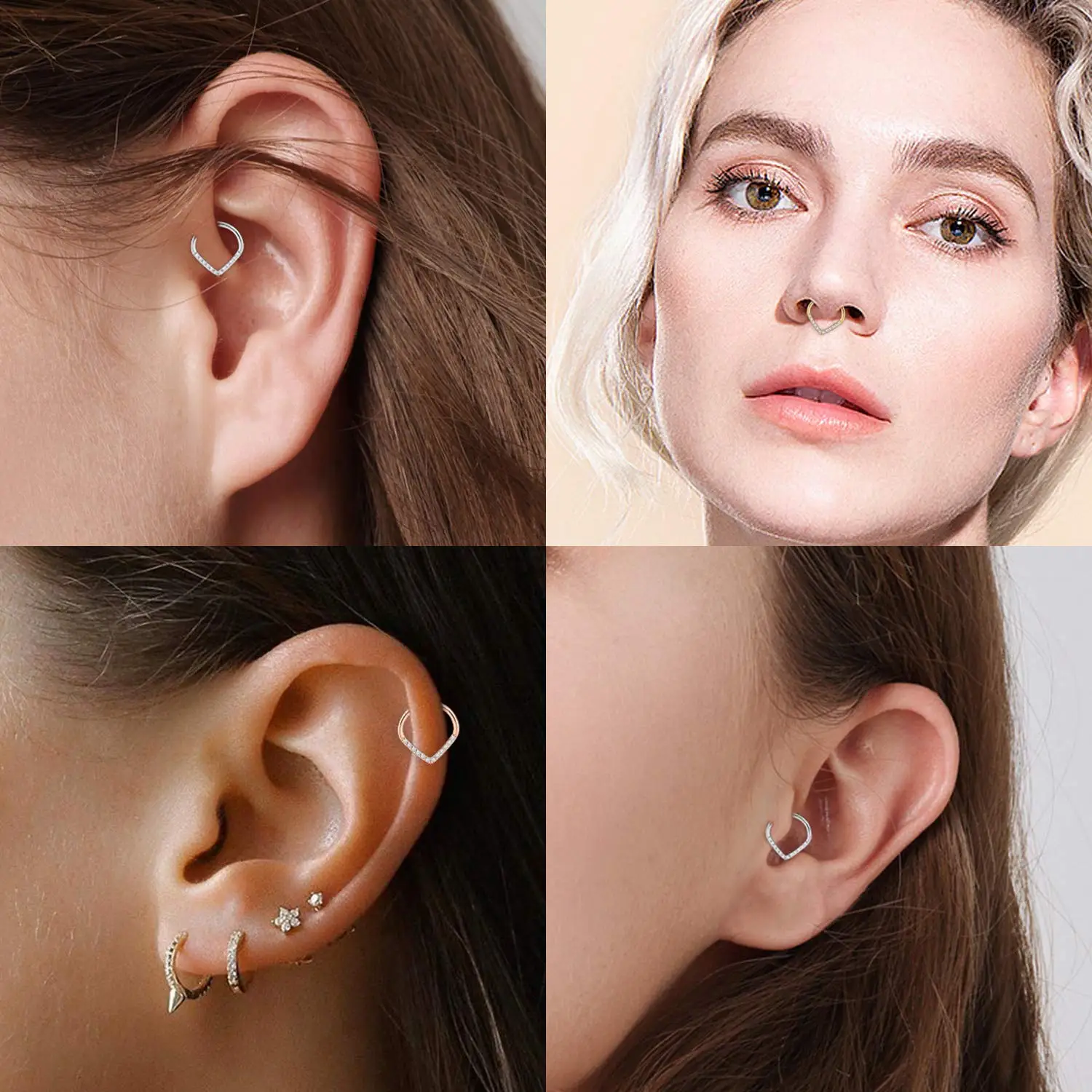 Heart Hinged Nose Ring Hoop Teardrop Septum Hoop Conch Daith Helix Ring Hoops Rook Tragus Lip Cartilage Earrings
