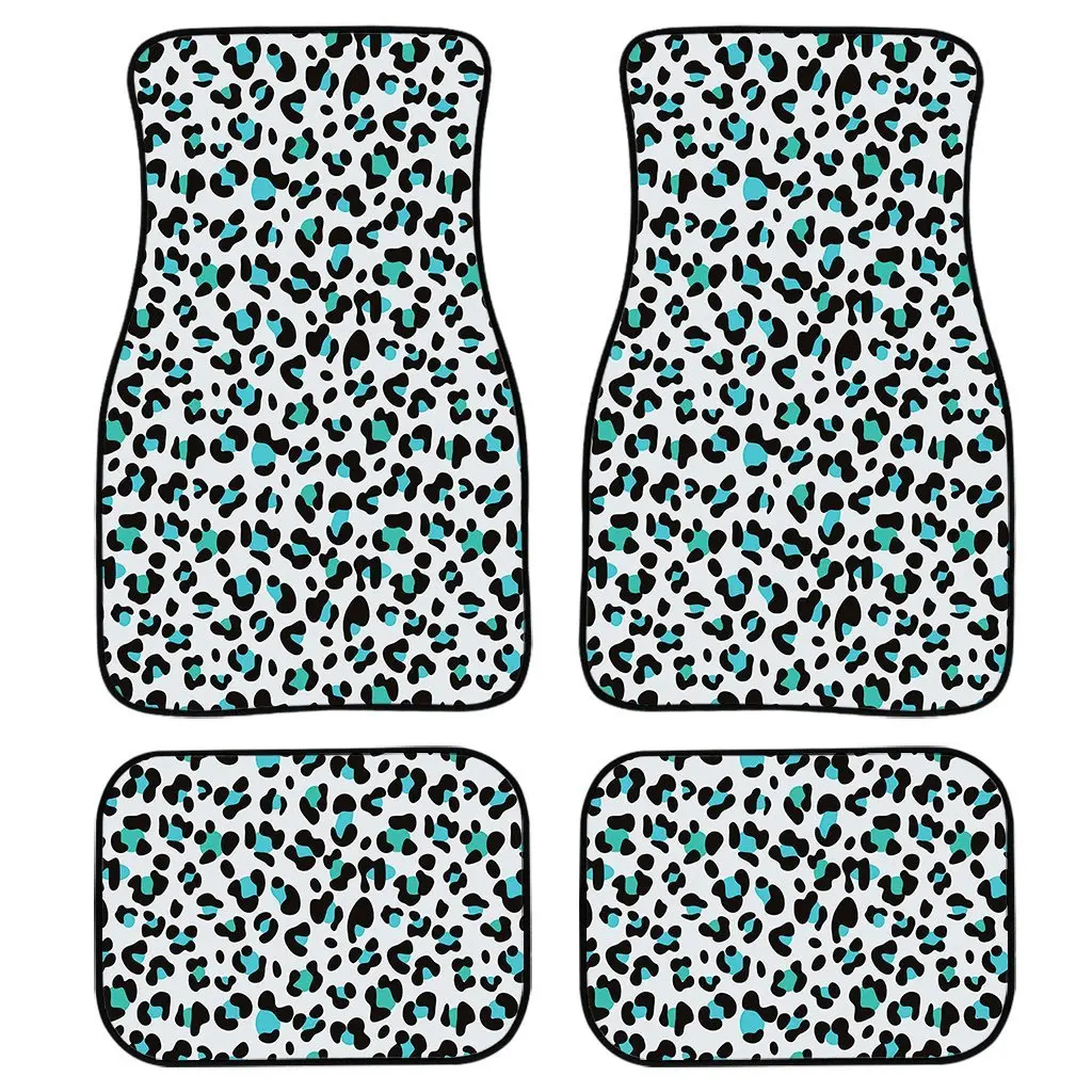 Black Leopard Car Front and Back Floor Mats (Set of 4), Cheetah Print