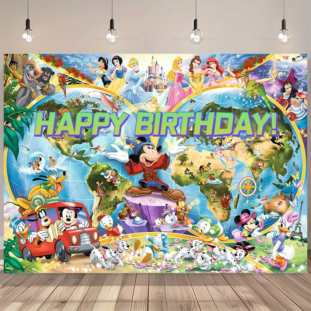 Disney Family Bucket Background Minnie Mickey Snow White Castle All Characters PhotographyBackground Vinyl Baby Show